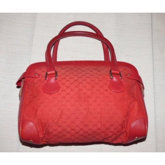 Gucci Boston Red Canvas And Leather Speedy Bag Small Logo Print Satchel - Picture 4 of 12